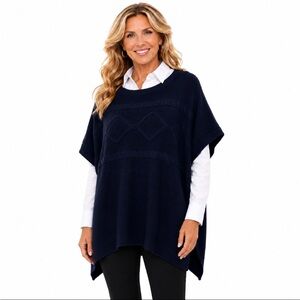 CHAPS Navy Blue Cable-Knit Poncho Size S/M